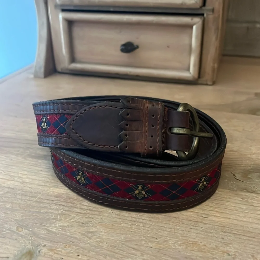 YRI Bermuda Golf Club Leather Belt Oil Tanned Harnessed Tartan Plaid 38 USA